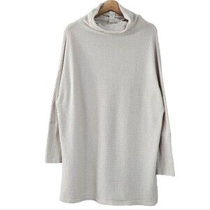 We The Free Cream Waffle Knit Oversized Cowl Neck Sweater Tunic womens Medium
